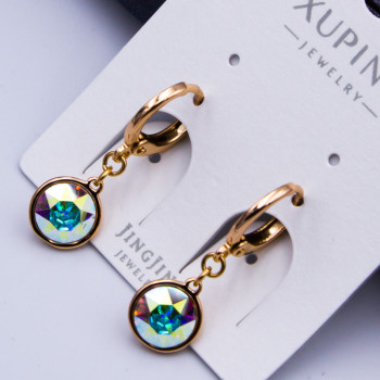 Сережки Xuping№750А d-7мм SWAROVSKI перламутрового кольору на круглому замку оптом купити сережки xuping 18К від виробника