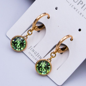 Сережки Xuping№750С d-7мм SWAROVSKI салатового кольору на круглому замку оптом купити сережки xuping 18К від виробника