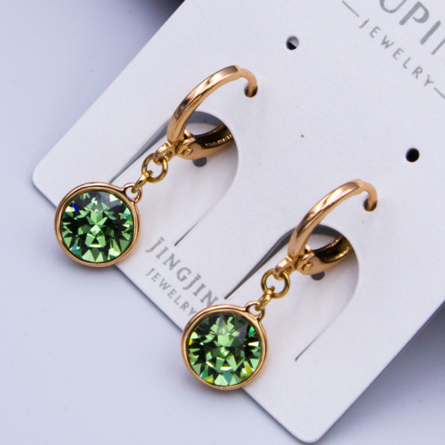 Сережки Xuping№750С d-7мм SWAROVSKI салатового кольору на круглому замку оптом купити сережки xuping 18К від виробника