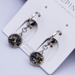 Сережки Xuping№752А  d-7мм SWAROVSKI сiрого  кольору на круглому замку оптом купити сережки xuping родii від виробника