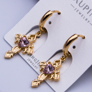 Сережки Xuping№753 20х18мм SWAROVSKI бузковий в сережках-хрестиках камінь кольору на круглому замку куплю оптом сережки xuping 18К від виробника