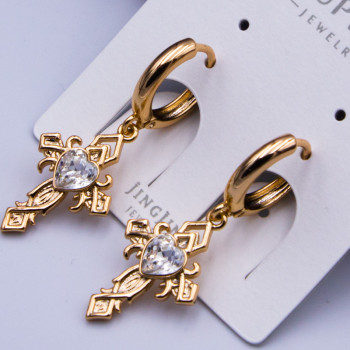 Сережки Xuping№753А  20х18мм SWAROVSKI бiлий камень в сережках-хрестиках камінь кольору на круглому замку куплю оптом сережки xuping 18К від виробника