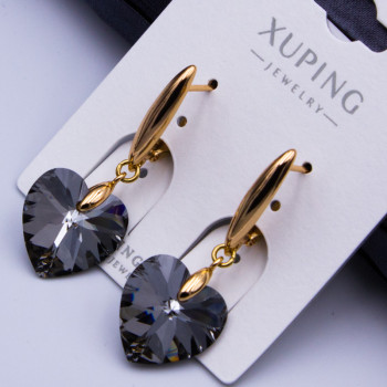 Сережки Xuping№755А 15х15мм SWAROVSKI сiрий камінь-серце на англ замку куплю оптом сережки xuping 18К від виробника