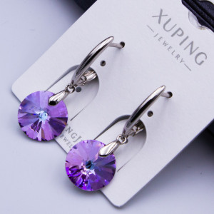 Сережки Xuping№756 d-11мм SWAROVSKI бузковий камінь  на англ замку куплю оптом сережки xuping 18К від виробника