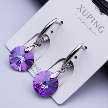 Сережки Xuping№756 d-11мм SWAROVSKI бузковий камінь  на англ замку куплю оптом сережки xuping 18К від виробника