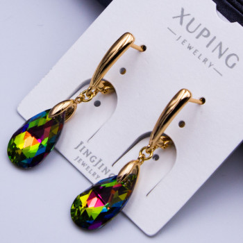 Сережки Xuping№757 15х7мм SWAROVSKI крапля з відливом на англ замку куплю оптом сережки xuping сваровскi 18К від виробника