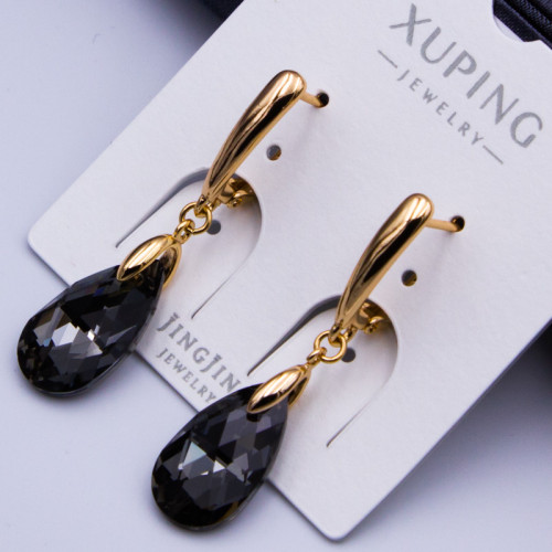 Сережки Xuping№760 15х7мм SWAROVSKI крапля з сiрого колеру на англ замку куплю оптом сережки xuping сваровскi 18К від виробника