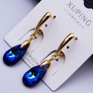 Сережки Xuping№761  15х7мм SWAROVSKI крапля з яскраво-синего колеру на англ замку куплю оптом сережки xuping сваровскi 18К від виробника