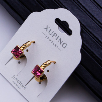 Сережки-кільця№801 SWAROVSKI рожевого кольору 18к купити сережки з медичного золота для оптового продажу