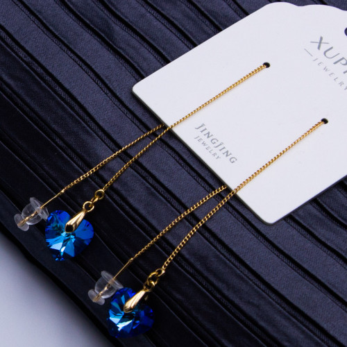 Сережки Xuping№763 8х7мм SWAROVSKI серце протяжка медичне золото сережки SWAROVSKI куплю оптом від виробника