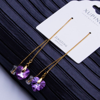 Сережки Xuping№765  8х7мм SWAROVSKI серце бузкове протяжка медичне золото сережки SWAROVSKI куплю оптом від виробника