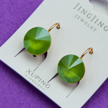 Сережки Xuping№802 12мм SWAROVSKI салатового кольору оптом сережки ксюпінг медзолото недорого