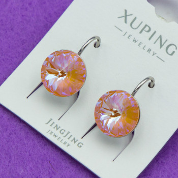 Сережки Xuping№813 12мм SWAROVSKI персикового кольору на металі під срібло куплю оптом сережки ксюпінг медзолото недорого