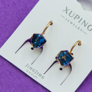 Сережки Xuping№754А  5х5мм SWAROVSKI бiлий камень з синим вiдливом  куплю оптом сережки xuping 18К від виробника