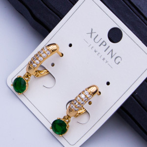Сережки Xuping№935 довжина 30мм із зеленим цирконом куплю сережки Xuping18к медзолото оптом постачальник