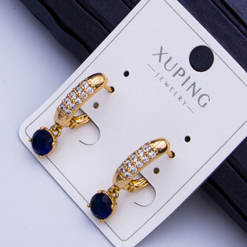Сережки Xuping№937 довжина 30мм із синим цирконом куплю сережки Xuping18к медзолото оптом постачальник