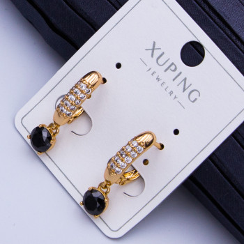 Сережки Xuping№936  довжина 30мм із чорним цирконом куплю сережки Xuping18к медзолото оптом постачальник