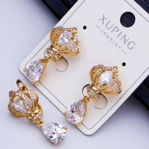 Сережки Xuping№380 з чорним цирконом 6мм вісюльки з короною з бiлими цирконами медичне золото сережки оптом від виробника