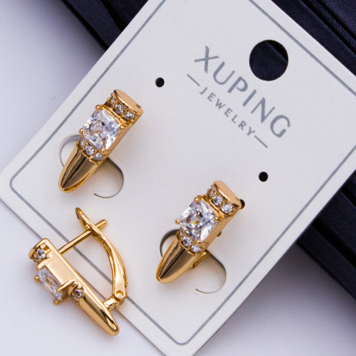 Сережки Xuping№415  h-16мм з білим цирконом 5мм  кути купити сережки Xuping медичне золото для продажу