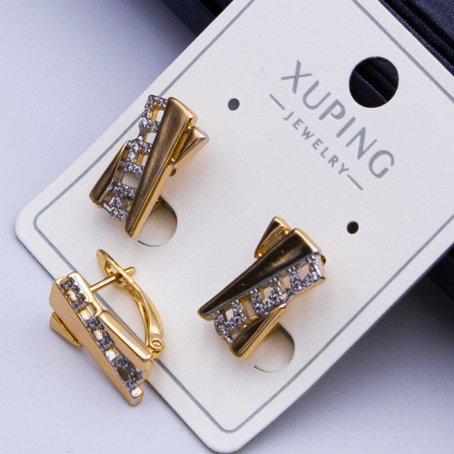 Сережки Xuping№446 15х7мм доріжка з білими вставками Сережки Xuping оптом медичне золото 18к оптовий склад бiжутерii