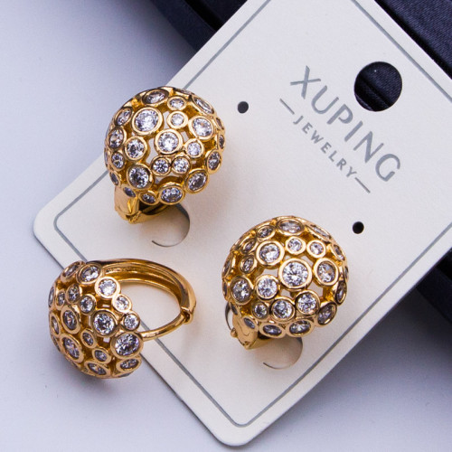 Сережки Xuping№450А d-15мм кульки з білими цирконами Сережки Xuping оптом медичне золото 18к склад оптовий