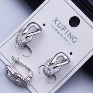 Сережки Xuping№307 15х7мм геометричної форми з білими цирконами форми купити сережки xuping від виробника