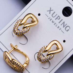 Сережки Xuping№306 15х7мм геометричної форми з білими цирконами форми купити сережки xuping від виробника