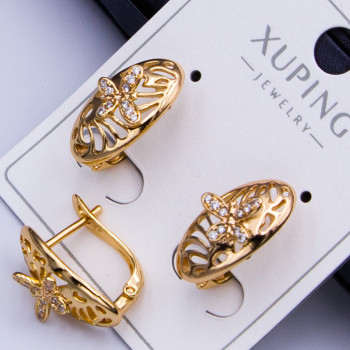 Сережки Xuping№629 17х8мм довгасті з метеликом куплю оптом медичне золото сережки 18к