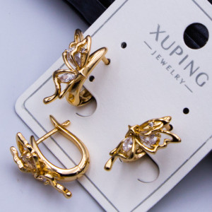 Сережки Xuping№304  h-20мм крила метелика з білими цирконами купити сережки ксюпінг 18к від виробника