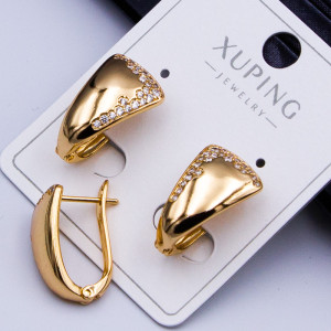 Сережки Xuping№350 h-18мм ширина 10мм з білими цирконами куплю оптом біжутерію Xuping 18к