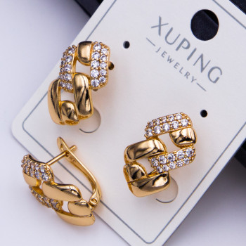 Сережки Xuping№421   20х20мм з білими цирконами куплю оптом сережки Xuping медичне золото для продажу