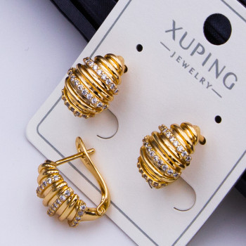Сережки Xuping№420  15х8мм з білими цирконами куплю оптом сережки Xuping медичне золото для продажу