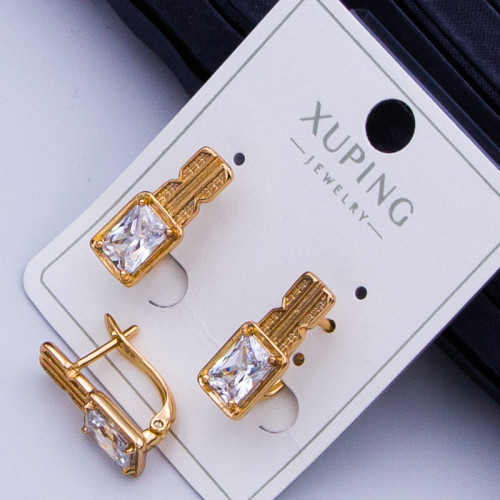 Сережки Xuping№453   h-15мм 5х7циркон з білим цирконом оптом медичне золото 18К для оптовиків