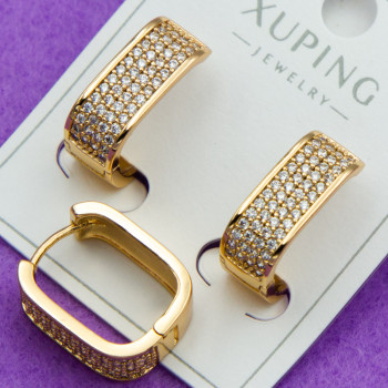 Сережки Xuping№333 h-14мм ширина 8мм  з дрібними цирконами купити сережки Xuping 18к медзолото від постачальника