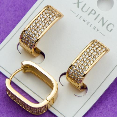 Сережки Xuping№333 h-14мм ширина 8мм  з дрібними цирконами купити сережки Xuping 18к медзолото від постачальника