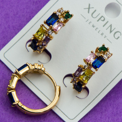Сережки Xuping№657 d-15мм каблучки з кольоровими цирконами медичне золото куплю оптом від виробника