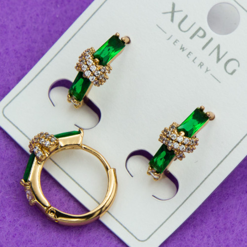 Сережки Xuping№656 d-12мм каблучки з зеленими цирконами медичне золото куплю оптом від виробника