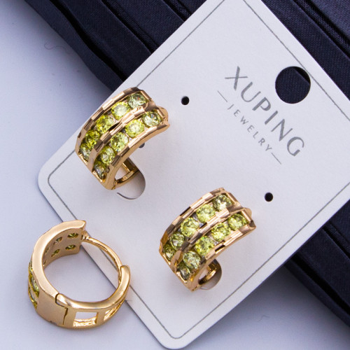 Сережки Xuping№458 d-12мм ширина 8мм з цирконами яблучного кольору медичне золото 18К для оптовиків