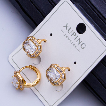 Сережки Xuping№455  d-10мм 10х8мм з цирконами білого кольору медичне золото 18К для оптовиків