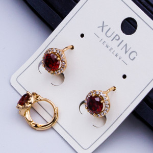Сережки Xuping№390 10мм циркон 5мм d-7мм із червоним цирконом медичне золото сережки куплю оптом від виробника