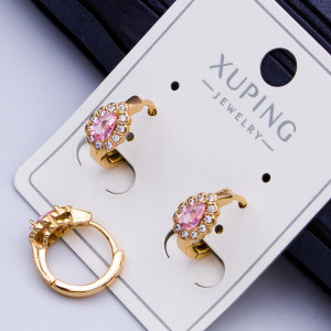 Сережки Xuping№386 10мм циркон 5х7мм із рожевим цирконом медичне золото сережки куплю оптом від виробника