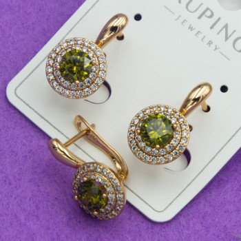 Сережки Xuping№821 h-17mm d каменю 5мм малинка з яблучним цирконом куплю медзолото ксюпінг недорого оптом