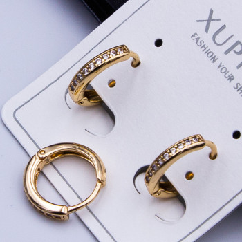 Сережки xuping№308C  d-12мм кільця з білими цирконами 18к куплю оптом вироби з медзолото від виробника