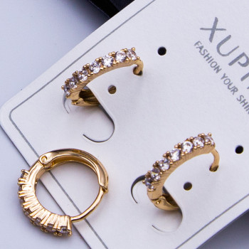 Сережки xuping№308В  d-14мм кільця з білими цирконами 18к куплю оптом вироби з медзолото від виробника