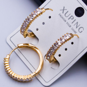 Сережки-кільця xuping№305 d-22мм камінь 3мм з білими цирконами куплю оптом сережки xuping 18К від виробника Харків Одеса