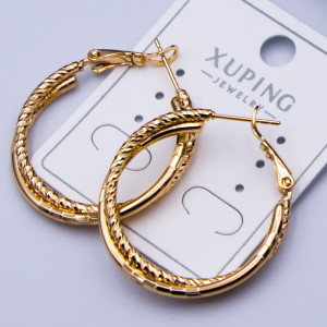 Сережки-кільця Xuping№873  3мм 18К рефлені перекручені подвійні на замку куплю оптом сережки медзолото 18К від виробника