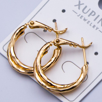 Сережки-кільця Xuping№874  2.0мм 18К рефлені перекручені подвійні на замку куплю оптом сережки медзолото 18К від виробника