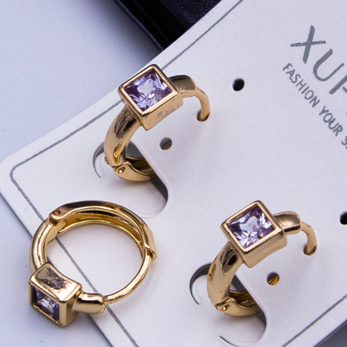Сережки xuping№314 d-12мм кільця з бузковим цирконом 18к куплю оптом вироби з медзолото від виробника