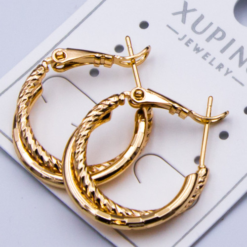 Сережки-кільця Xuping№875  2.0мм 18К рефлені перекручені подвійні на замку куплю оптом сережки медзолото 18К від виробника