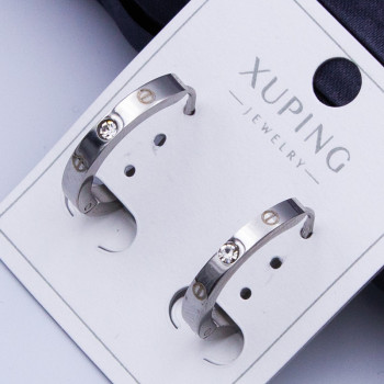 Сережки-кільця Xuping№410 20мм Цвях із цирконами куплю оптом медзолото оптом від виробника
